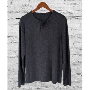 Theory Mens Dark Gray Long-Sleeve Henley Shirt L Modal Bland
